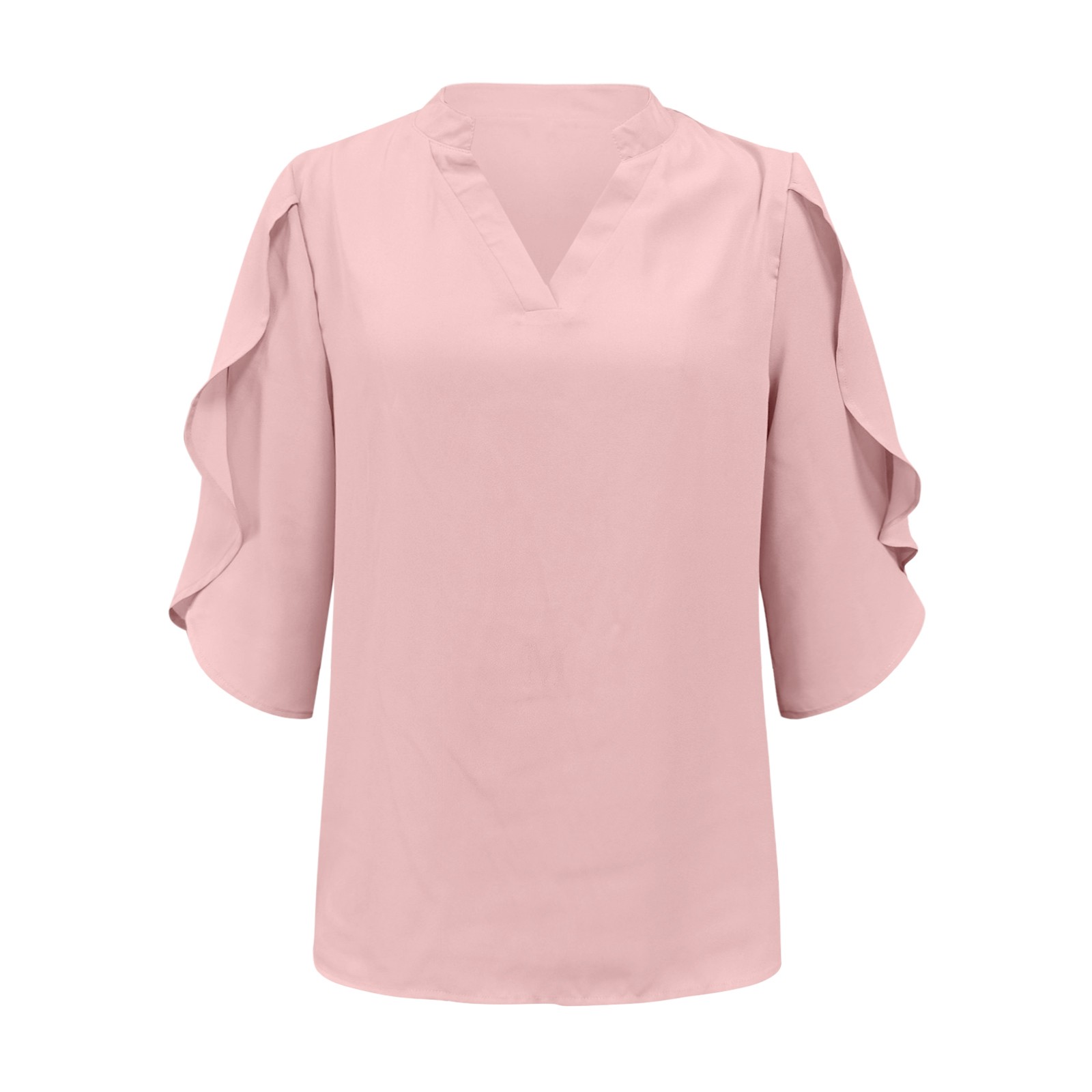 thumbnail image 4 of Nuevos tops de manga petal para mujer: blusa holgada de gasa con cuello en V y detalles plisados, mangas tres cuartos para el trabajo en verano o salidas informales., 4 of 5